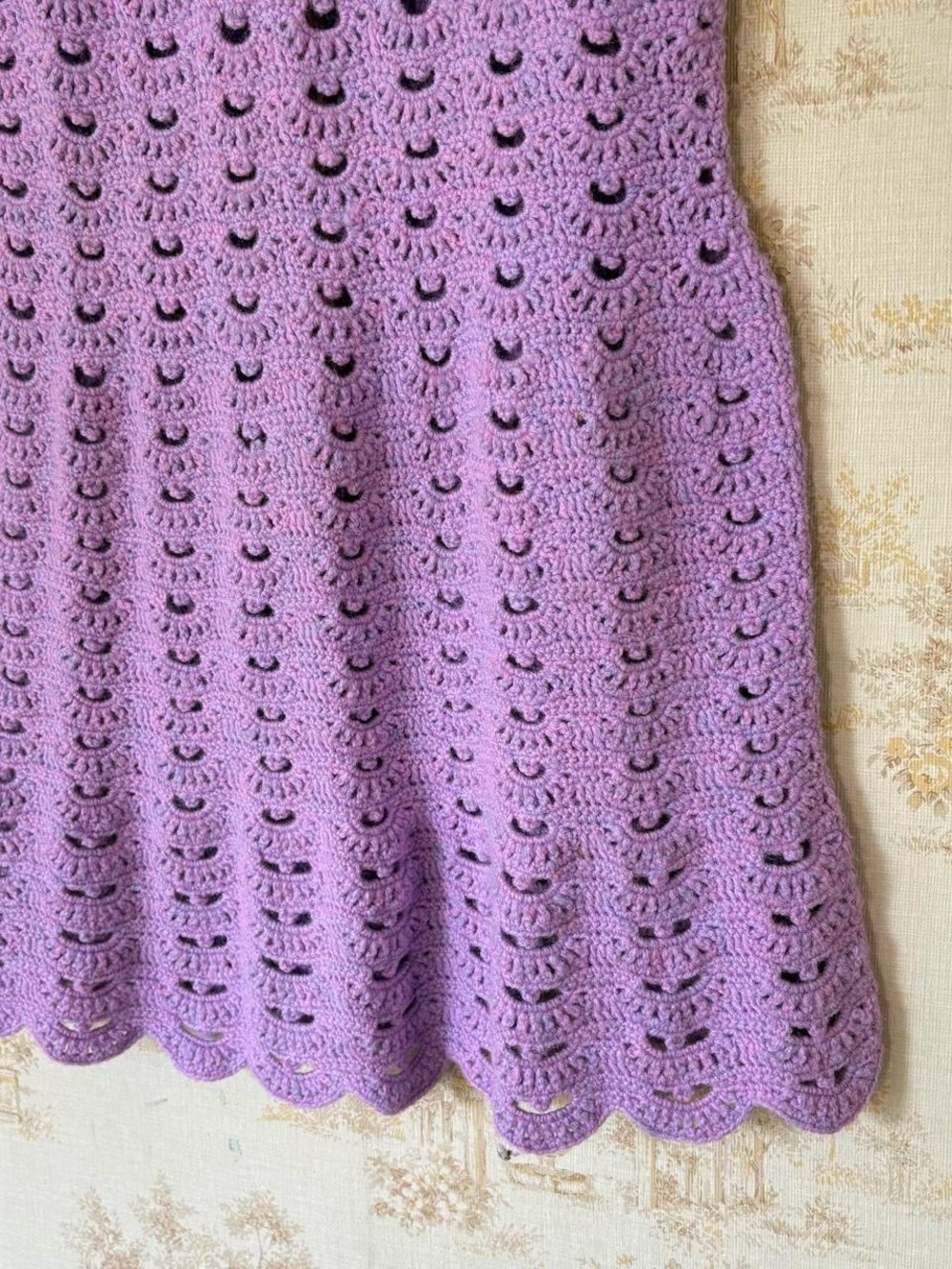 Vintage 60s 70s Purple Crochet Knit Mini Handmade Dress Retro Boho Mod - Picture 3 of 7